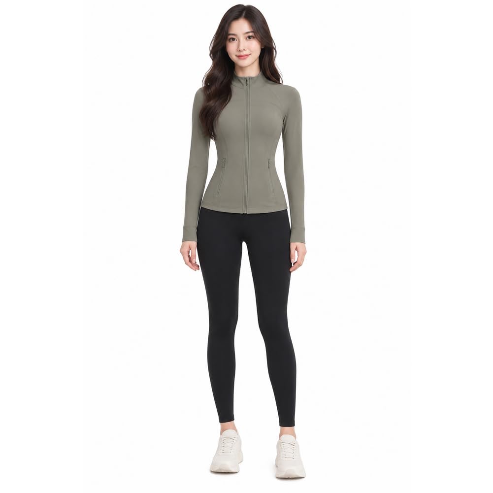 Women's Zip Up Athletic Jacket, Long Sleeve Slim Fit Workout Layer
