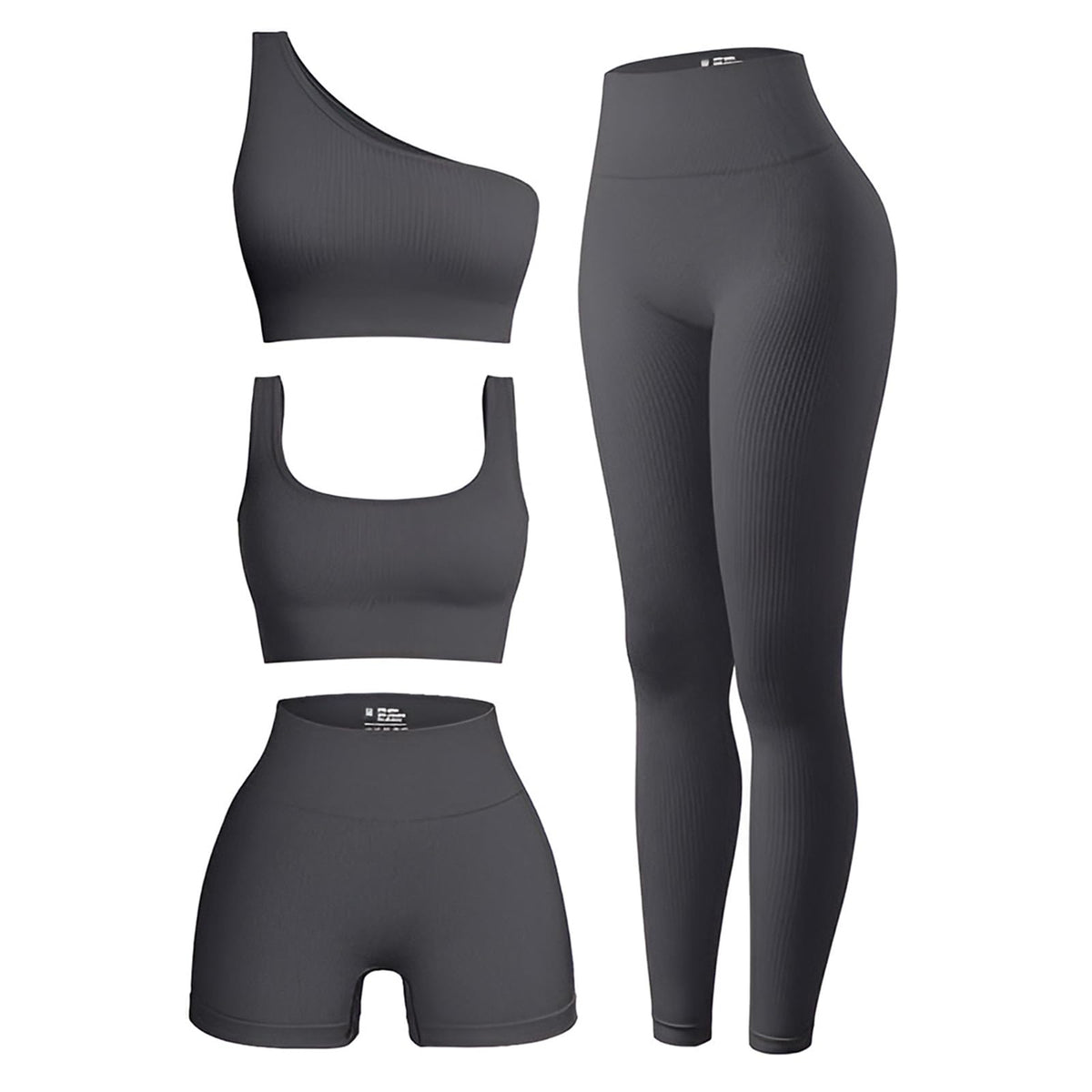 OIERD 4 PCS Ribbed Workout Sets For Women Gym Sets Woman Pilates Outfits