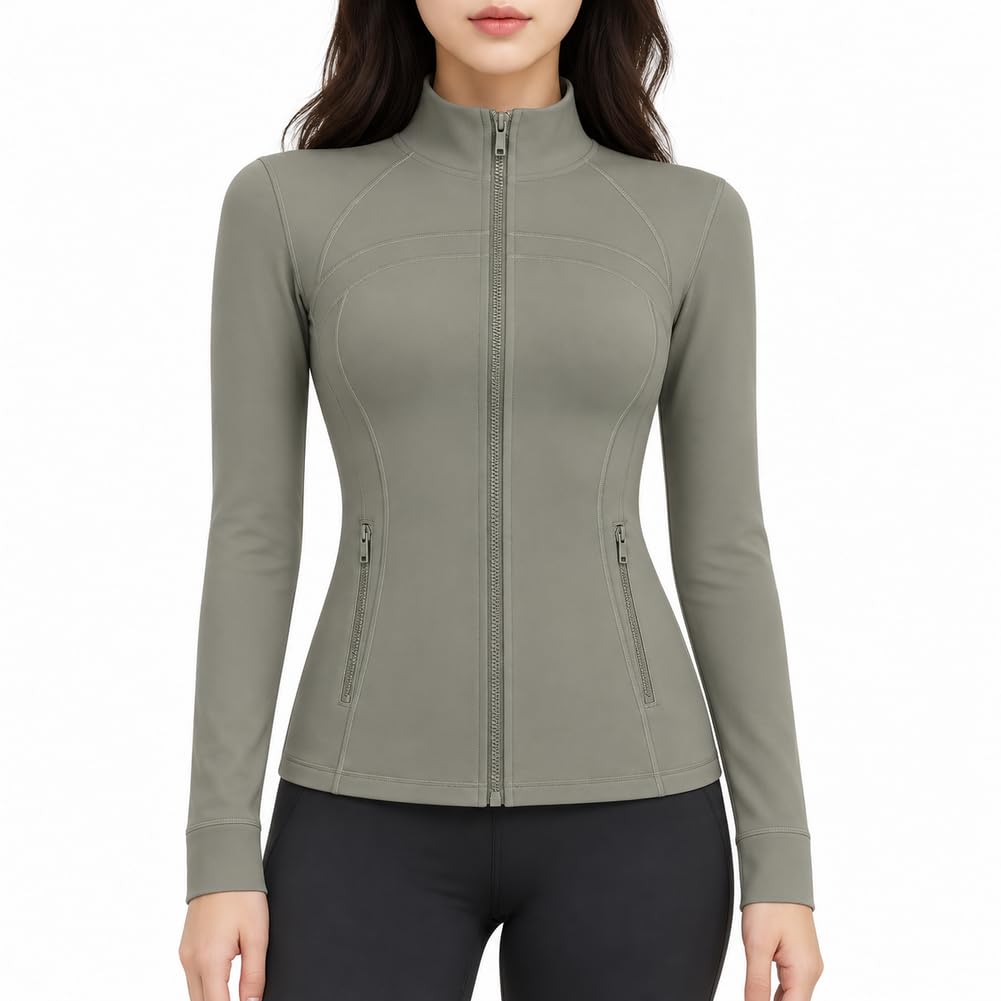 Women's Zip Up Athletic Jacket, Long Sleeve Slim Fit Workout Layer