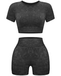Women Workout Sets 2 Piece Seamless Gym Shorts Crop Top