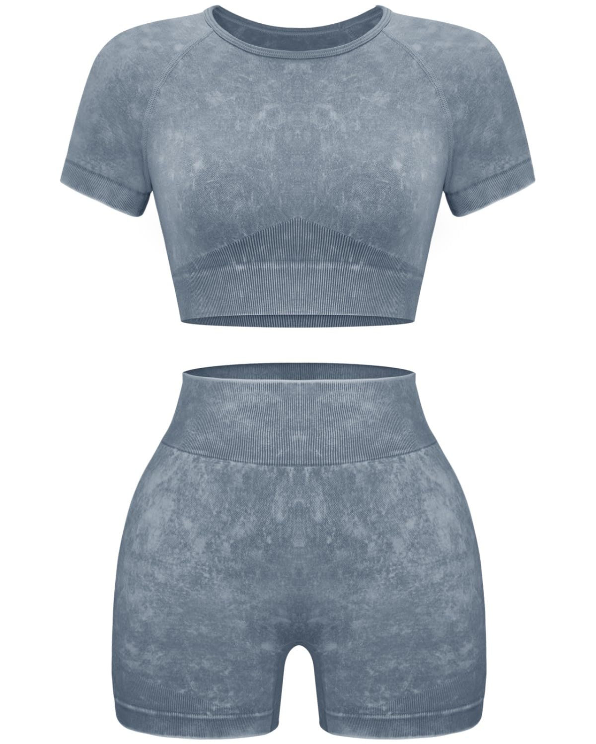 Women Workout Sets 2 Piece Seamless Gym Shorts Crop Top