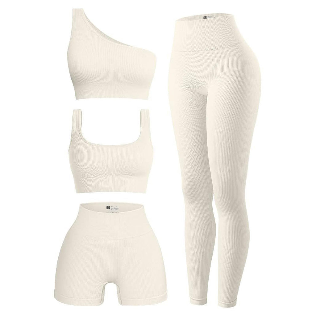 OIERD 4 PCS Ribbed Workout Sets For Women Gym Sets Woman Pilates Outfits