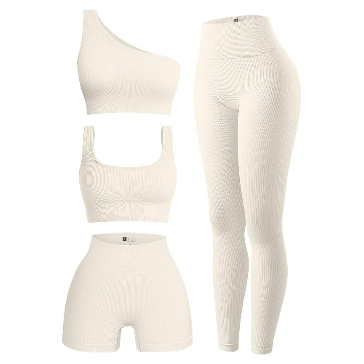 OIERD 4 PCS Ribbed Workout Sets For Women Gym Sets Woman Pilates Outfits