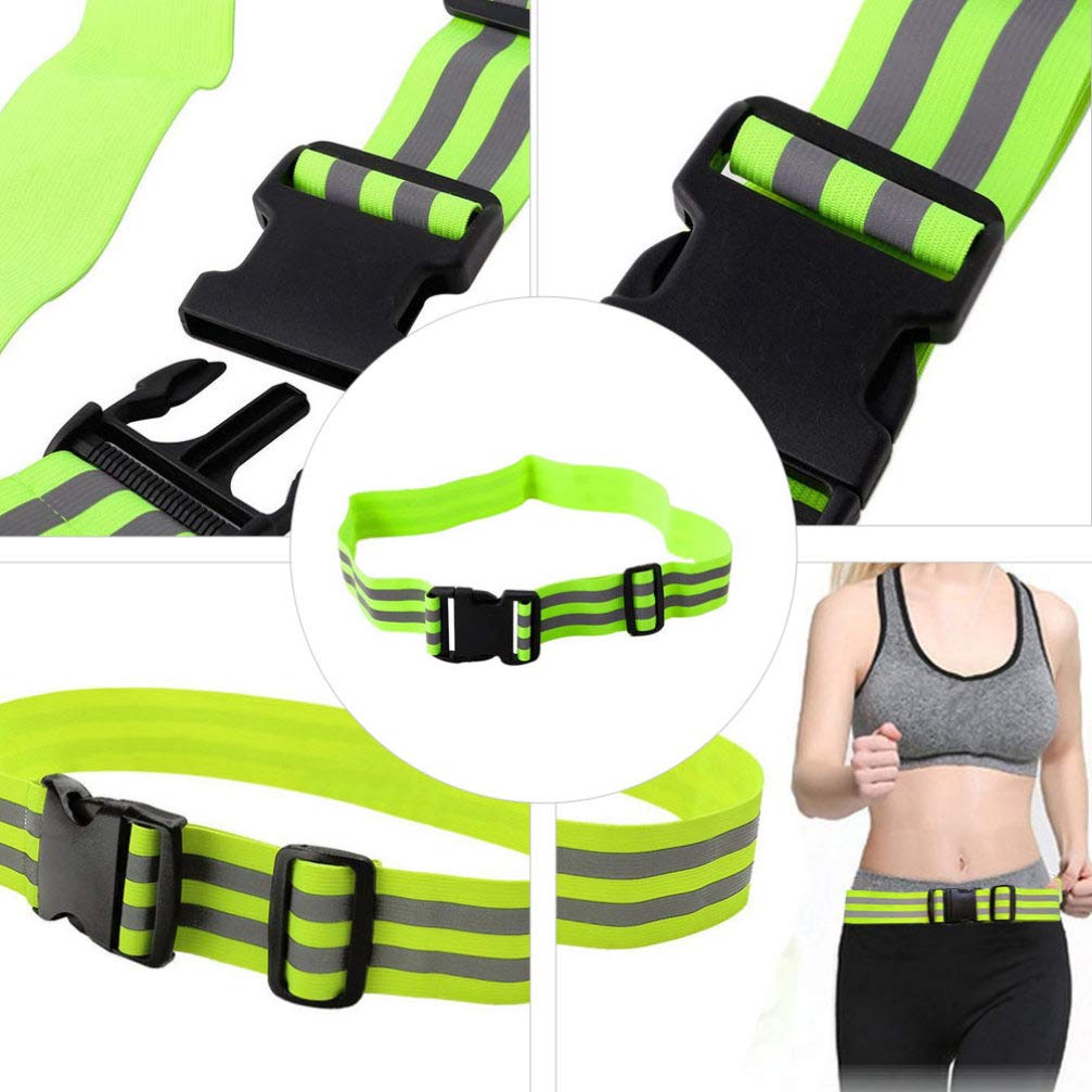 2pcs Adjustable Reflective Belt for Night Running and Climbing Green