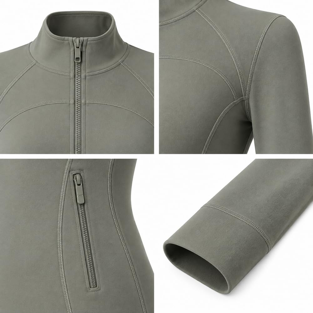 Women's Zip Up Athletic Jacket, Long Sleeve Slim Fit Workout Layer