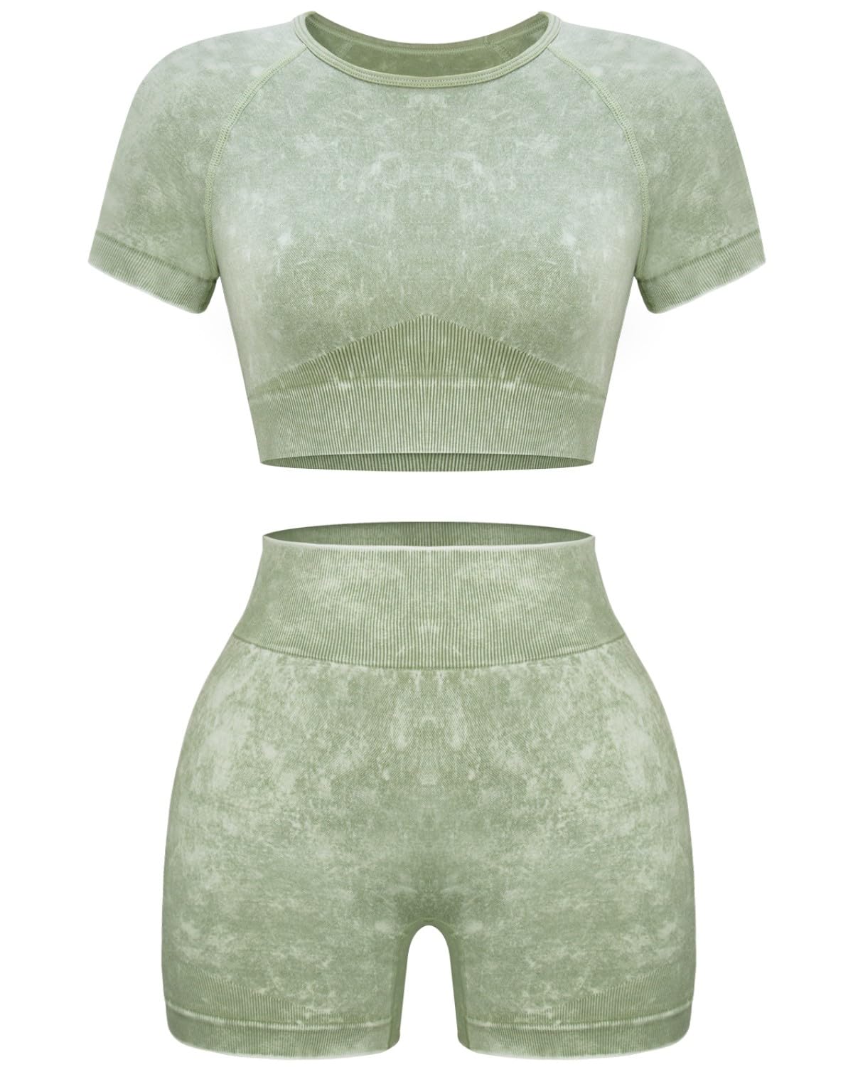 Women Workout Sets 2 Piece Seamless Gym Shorts Crop Top