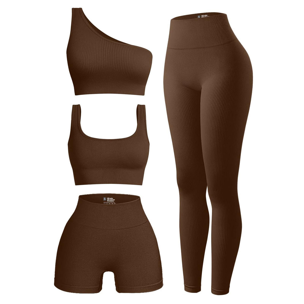 OIERD 4 PCS Ribbed Workout Sets For Women Gym Sets Woman Pilates Outfits