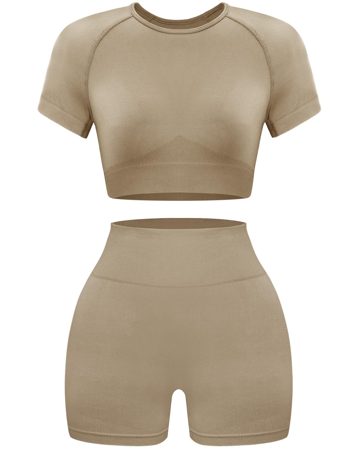 Women Workout Sets 2 Piece Seamless Gym Shorts Crop Top