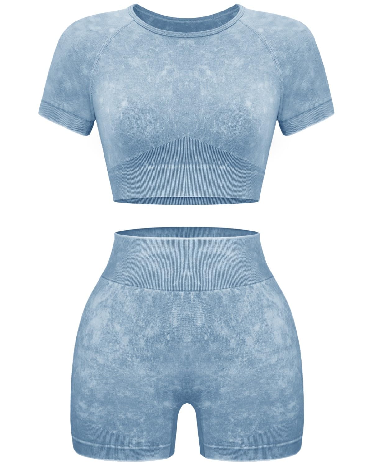 Women Workout Sets 2 Piece Seamless Gym Shorts Crop Top