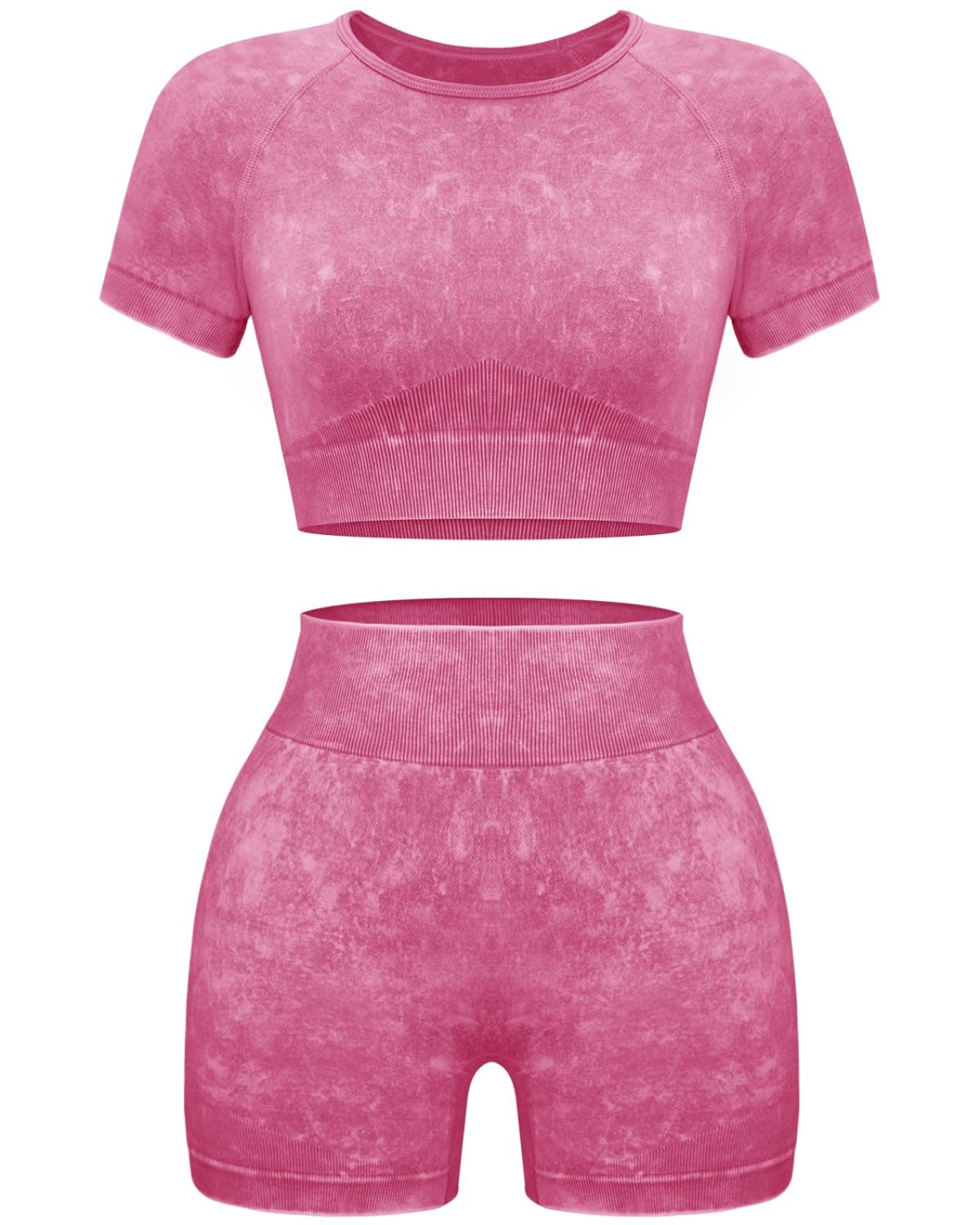 Women Workout Sets 2 Piece Seamless Gym Shorts Crop Top